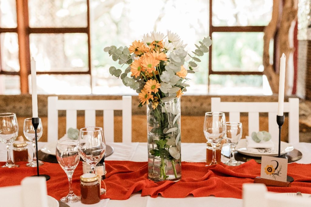 Decorated reception tables at the Mosaic venue